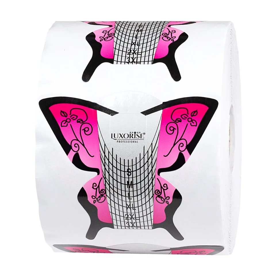 Sablon Constructie Unghii Fluture Roz LUXORISE, 500 Buc