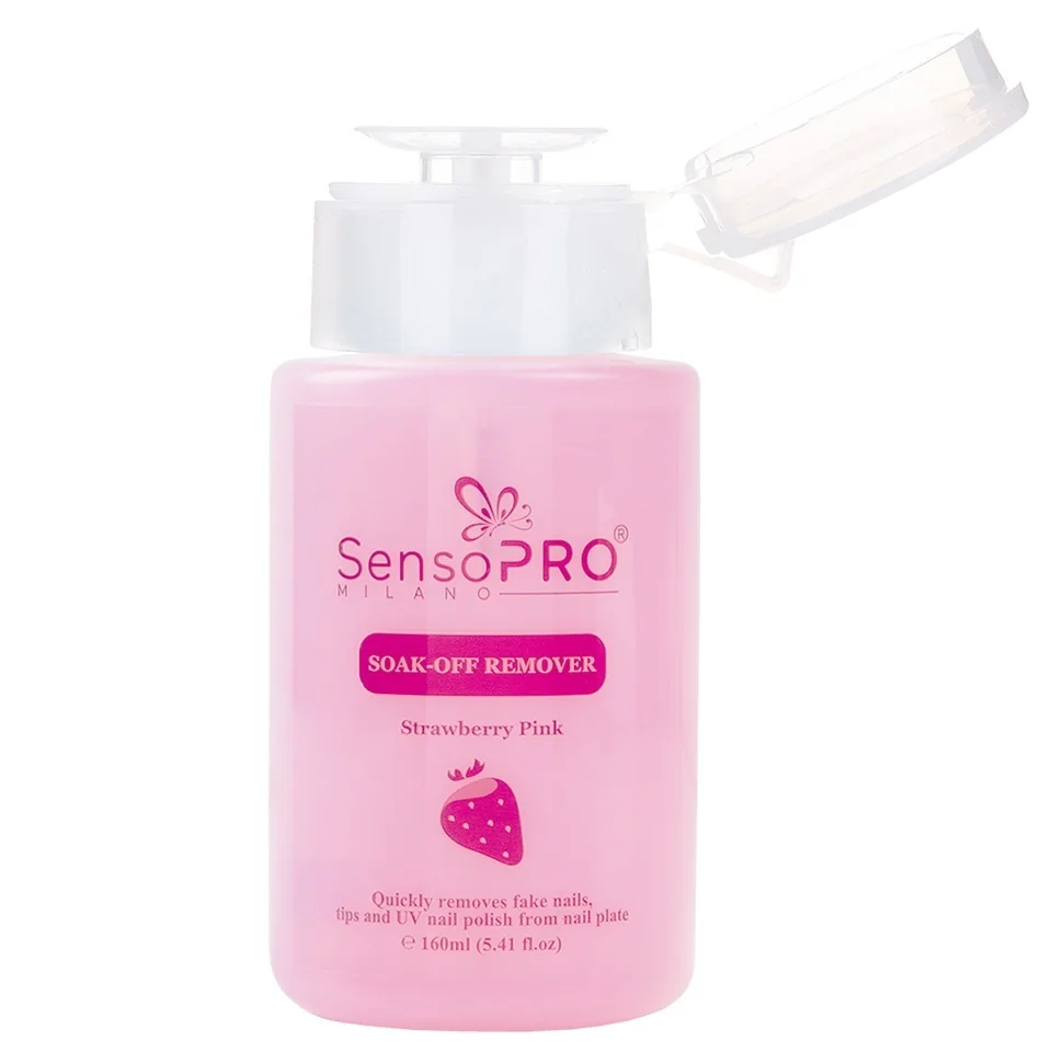 Soak Off Remover SensoPRO Milano Strawberry - Indepartare Gel, Oja Semipermanenta, Tipsuri, 160 Ml