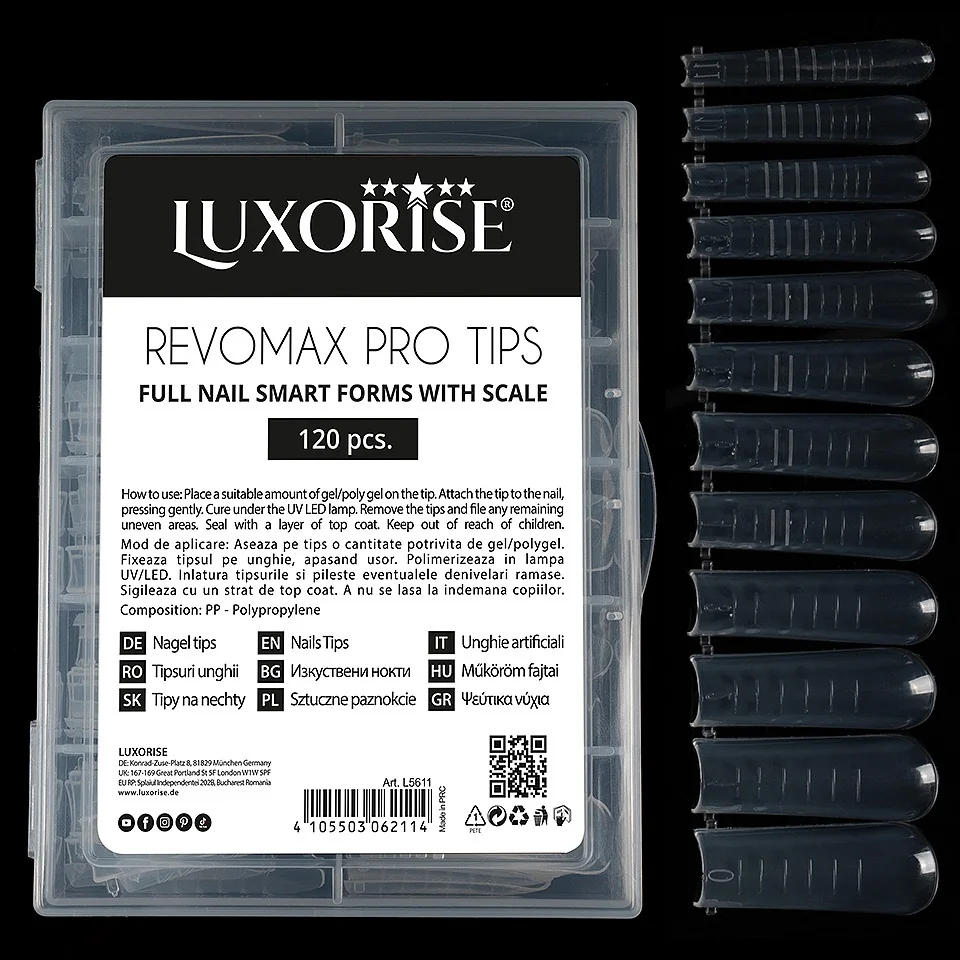 Tipsuri Reutilizabile Polygel &amp; Gel REVOMAX PRO TIPS LUXORISE Full Nail, 120 buc