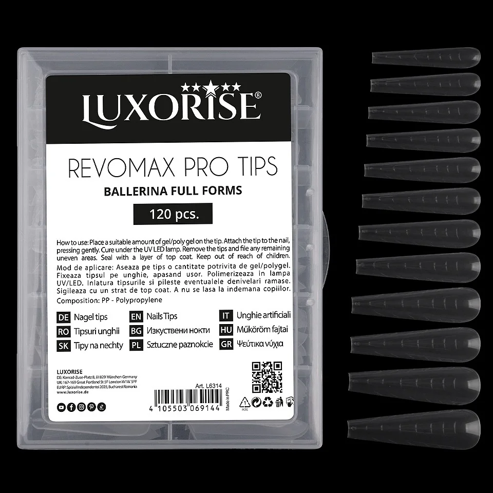 Tipsuri Reutilizabile Polygel &amp; Gel REVOMAX PRO TIPS LUXORISE Ballerina - Full Forms, 120 buc