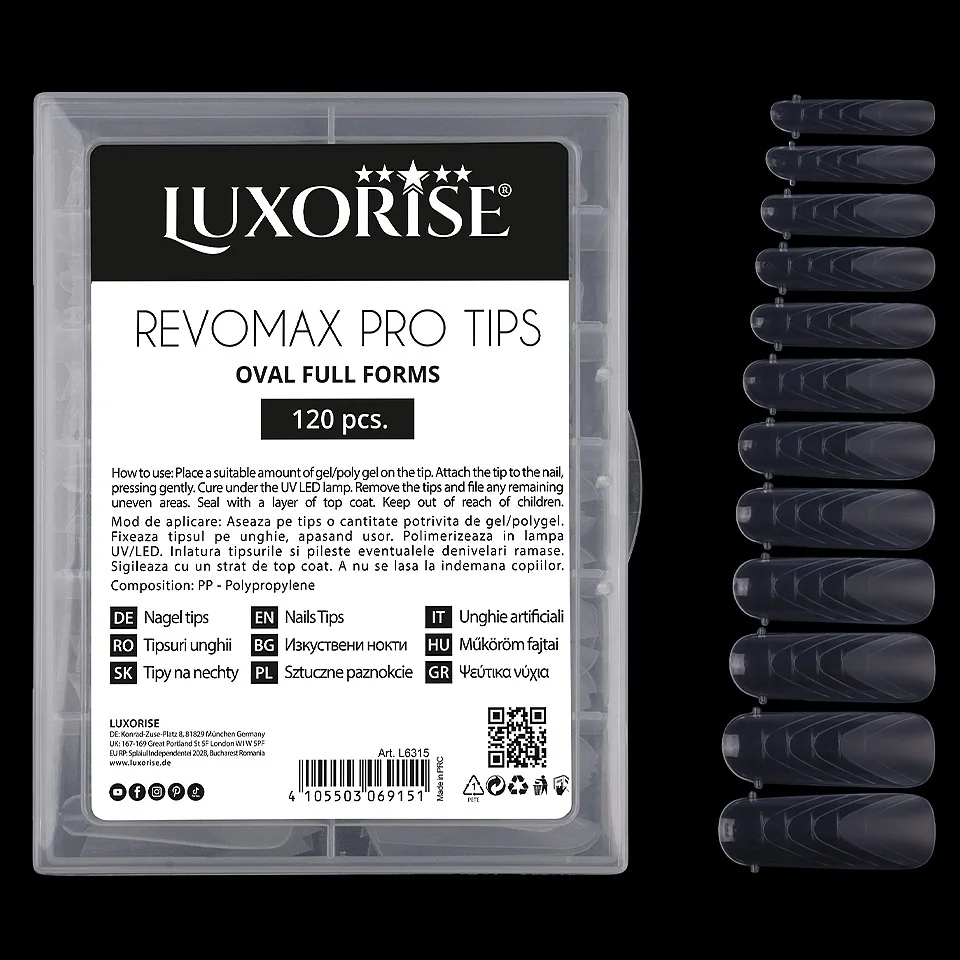 Tipsuri Reutilizabile REVOMAX PRO TIPS LUXORISE Oval - Full Forms pentru Polygel si gel, 120 buc