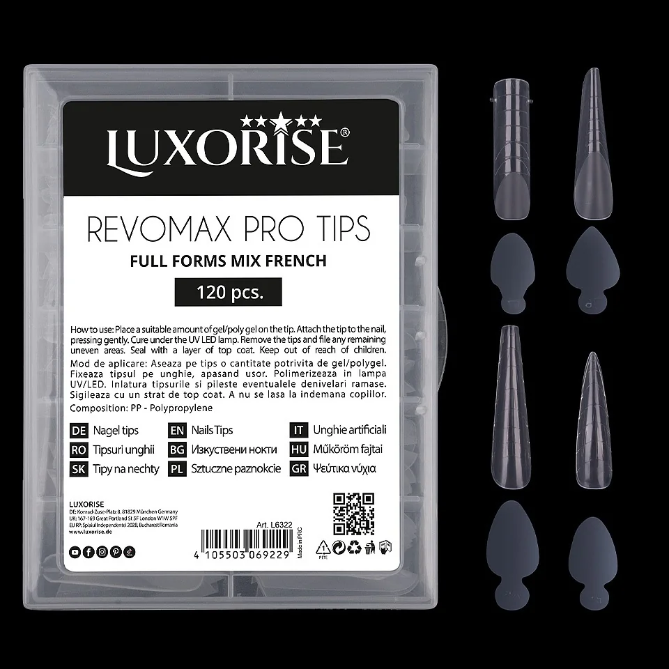Tipsuri Reutilizabile REVOMAX PRO TIPS LUXORISE Mix French - Full Forms, 96 Tips &amp; 48 French Sticker
