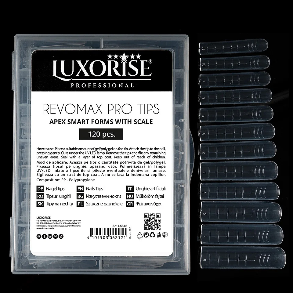 Tipsuri Reutilizabile REVOMAX PRO TIPS LUXORISE Flexible Apex pentru Polygel si gel, 120 buc