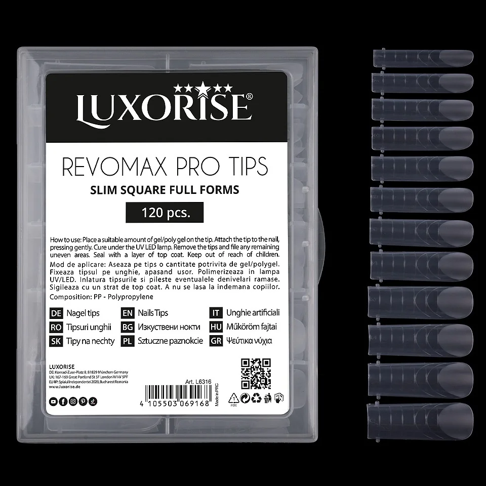 Tipsuri Reutilizabile REVOMAX PRO TIPS LUXORISE Slim Square - Full Forms pentru Polygel si gel, 120