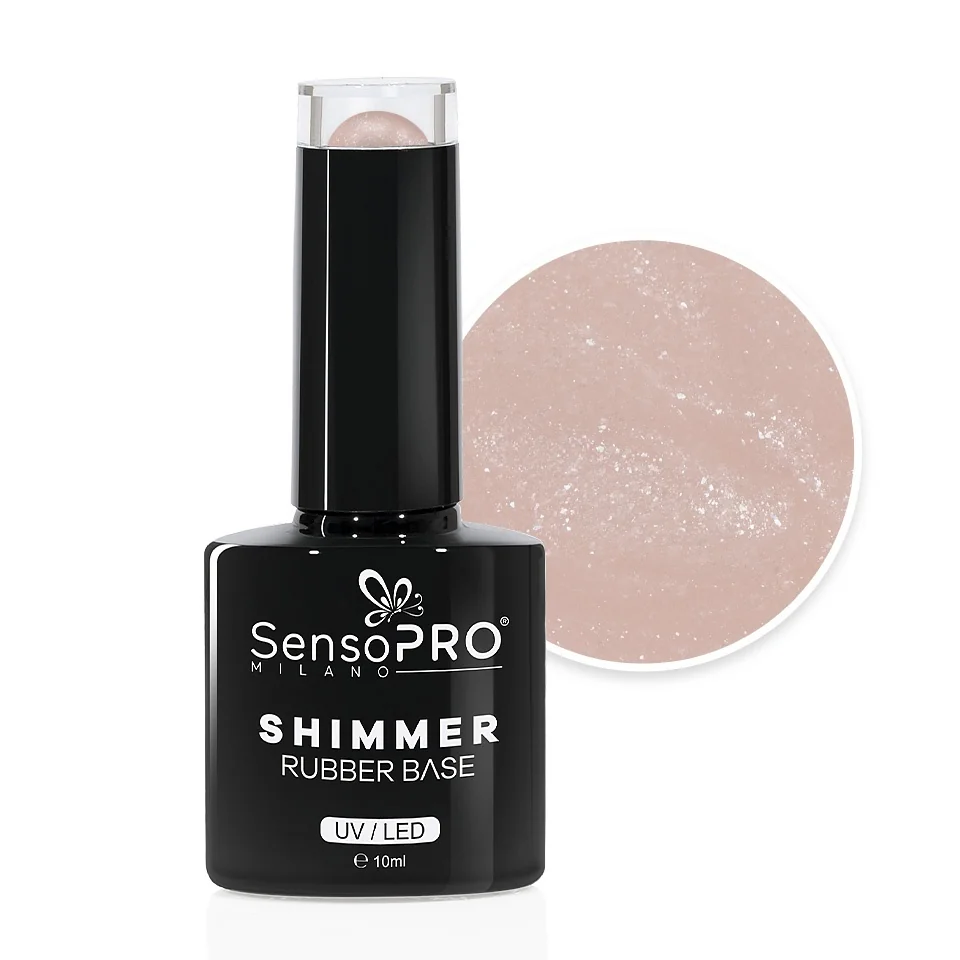 Shimmer Rubber Base SensoPRO Milano - #04 Perfect Nude Shimmer Silver, 10ml