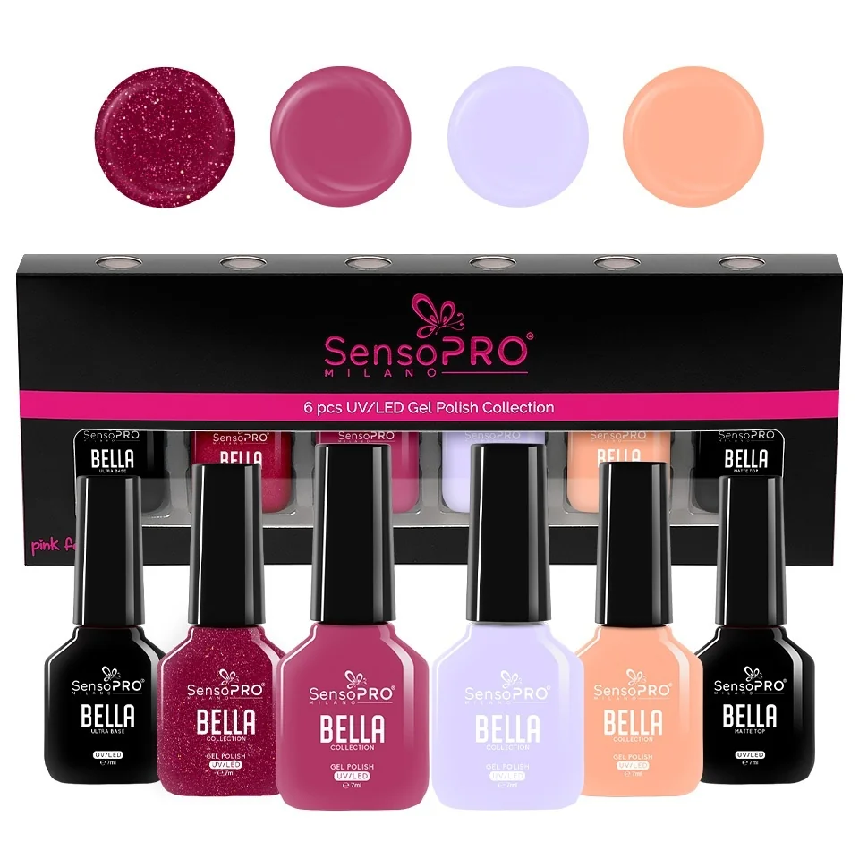 Set 4 Oje Semipermanente, Base Coat &amp; Top Coat SensoPRO Milano, Timeless BELLA