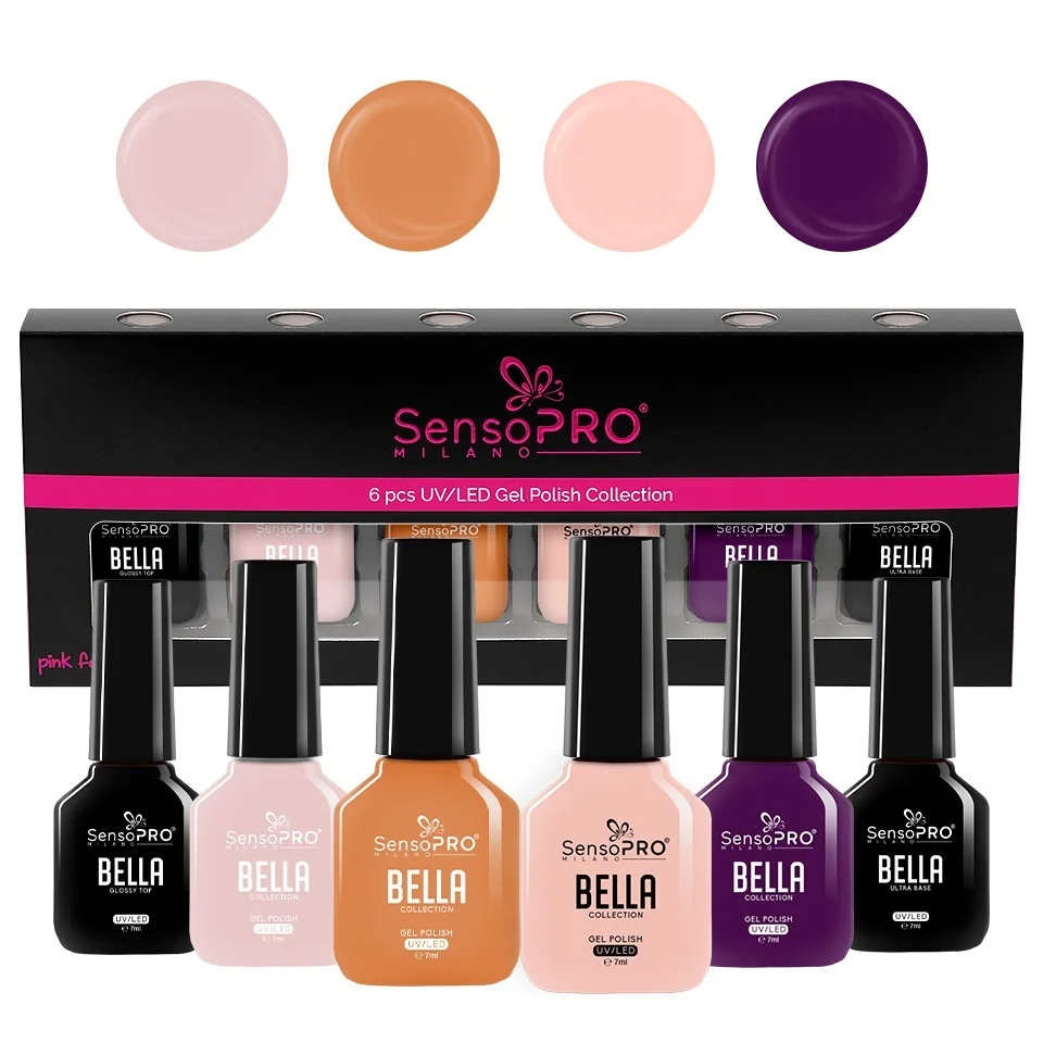 Set 4 Oje Semipermanente, Base Coat &amp; Top Coat SensoPRO Milano, BELLA Brilliance