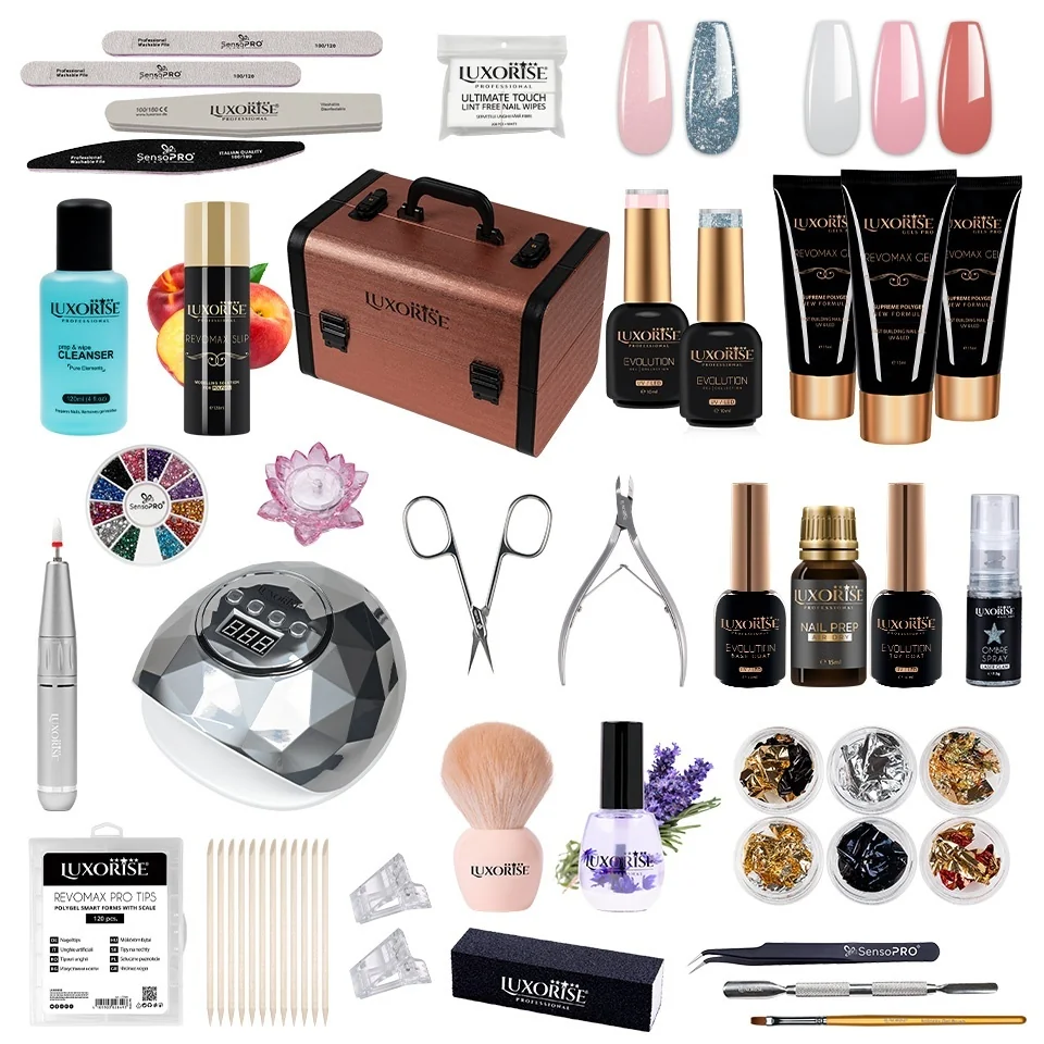 Kit Polygel REVOMAX LUXORISE MASTER Sculpt cu Lampa &amp; Freza + CADOURI