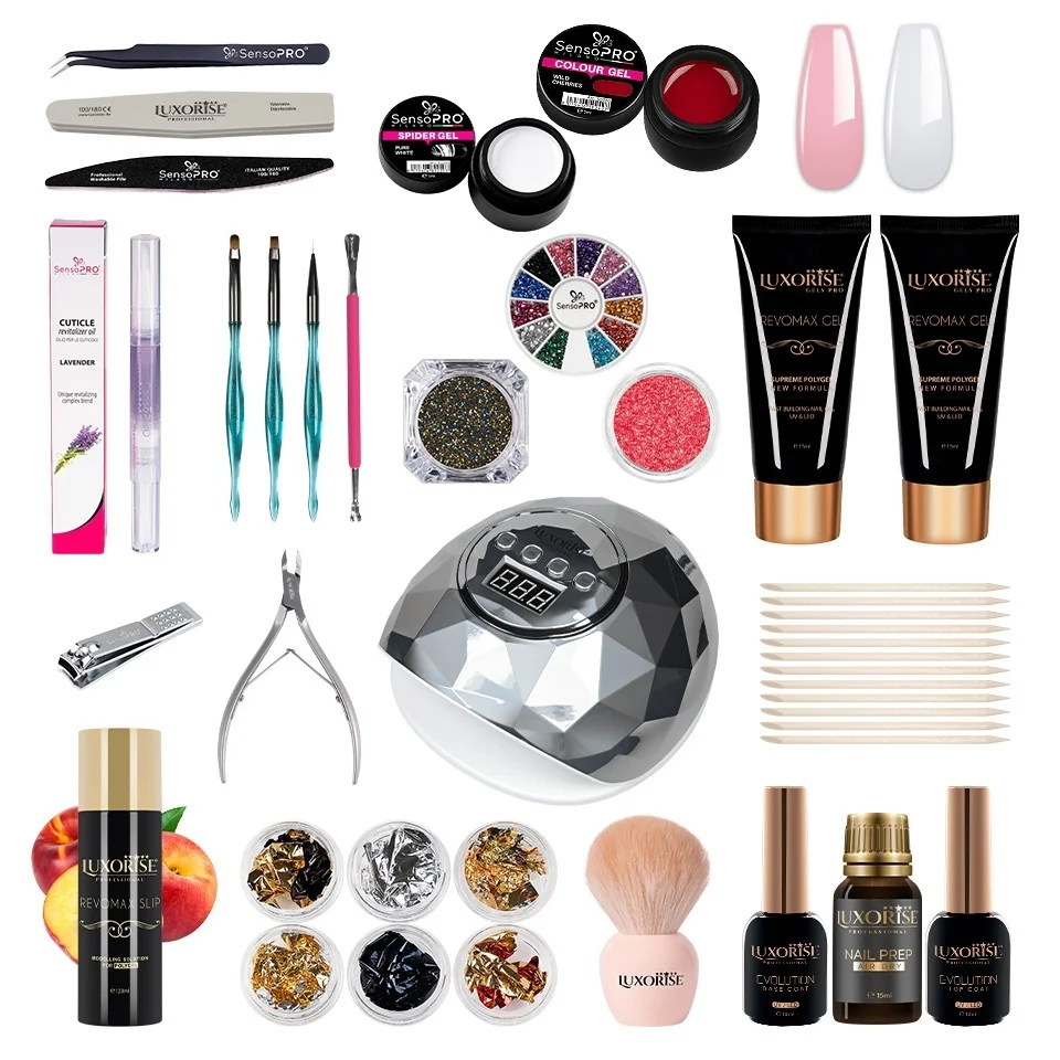 Kit Polygel REVOMAX LUXORISE Vision Sculpt cu Lampa + CADOURI