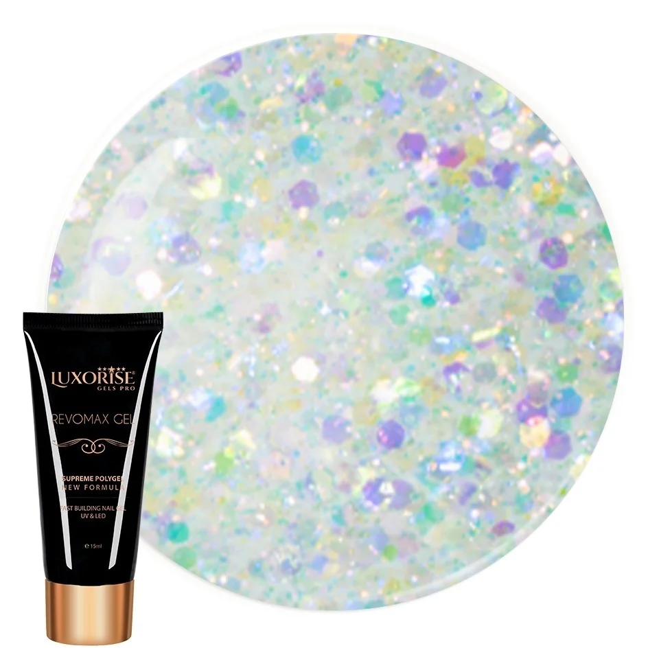 Polygel REVOMAX GEL LUXORISE Lime Glitter, 15ml