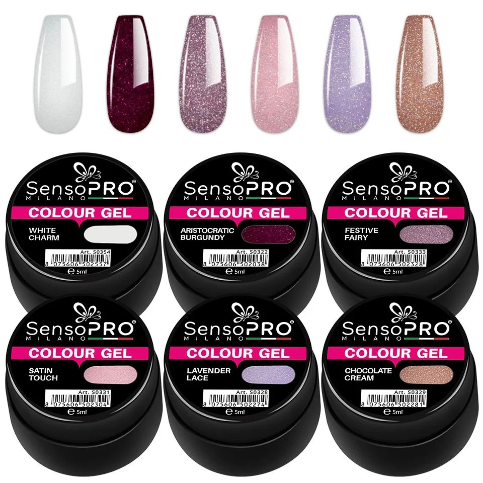 Set 6 Geluri UV Colorate Glam Sparkle, SensoPRO Milano