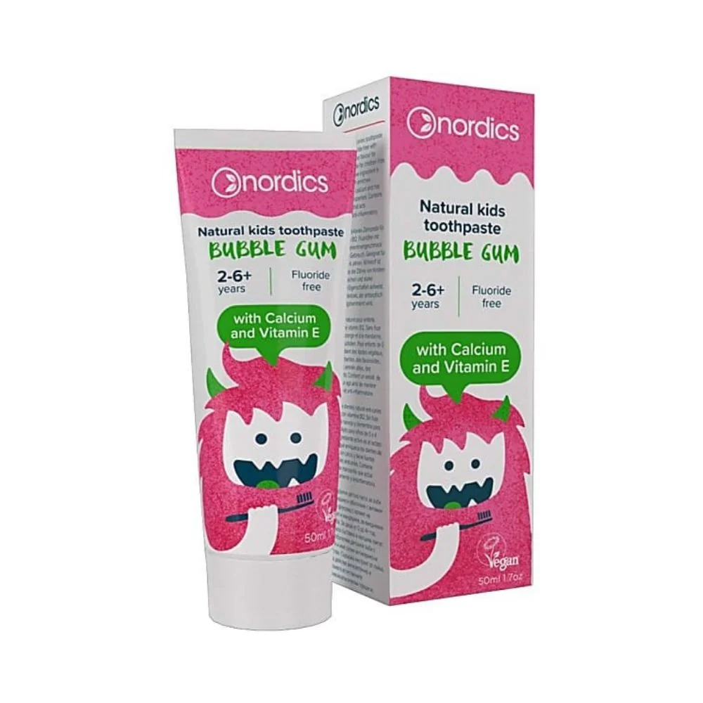 Nordics Pasta de dinti naturala bubble gum cu vitamina E si calciu 2-6+ ani 50 ml