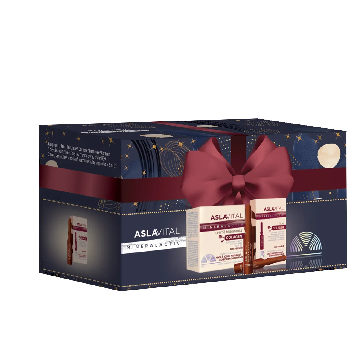 Aslavital caseta 44750 (Crema hidratanta fermitate colagen 50ml + Fiole filler extra fermitate 2ml X2 )  1 pach. Farmec