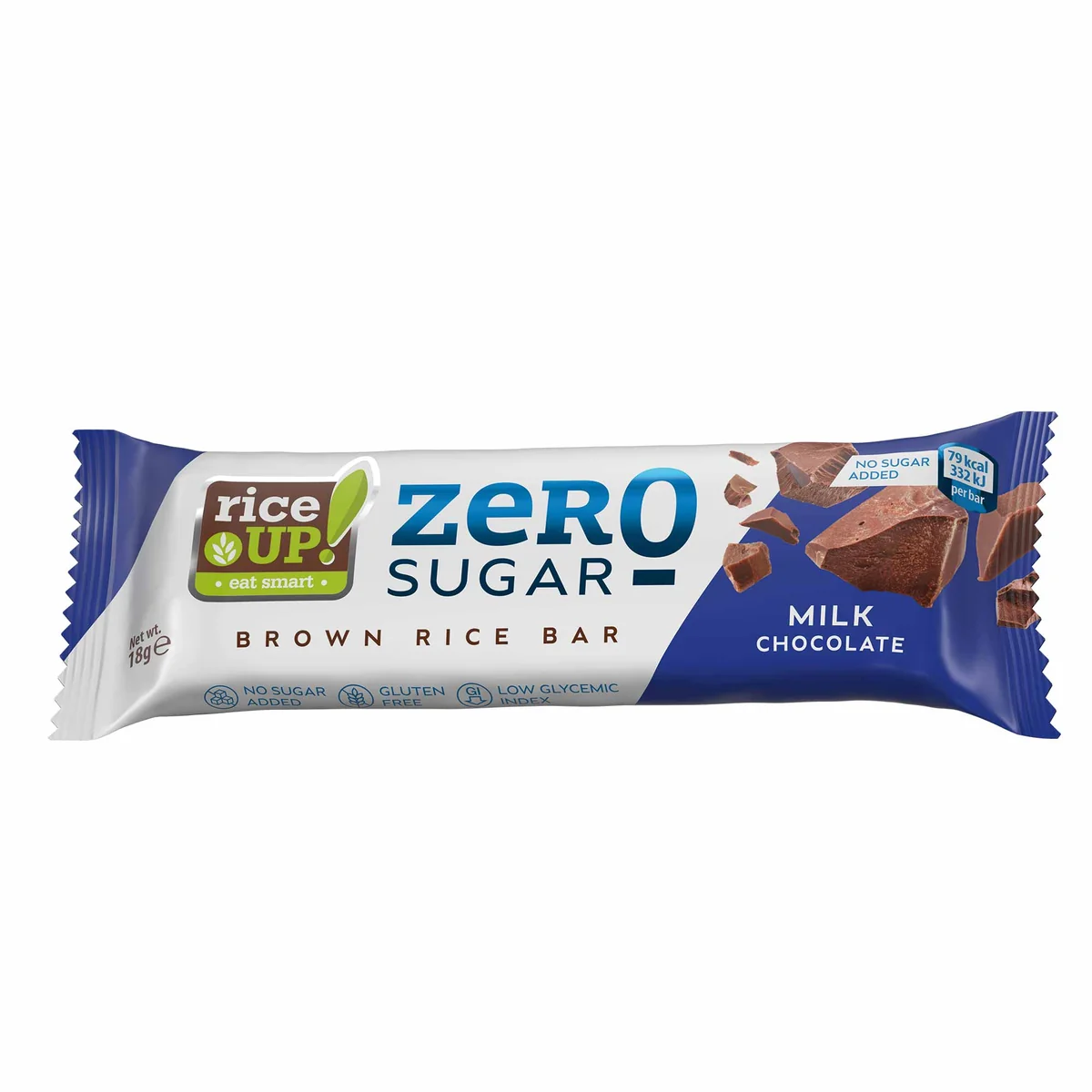 Rice up zero sugar milk choc brown 18g