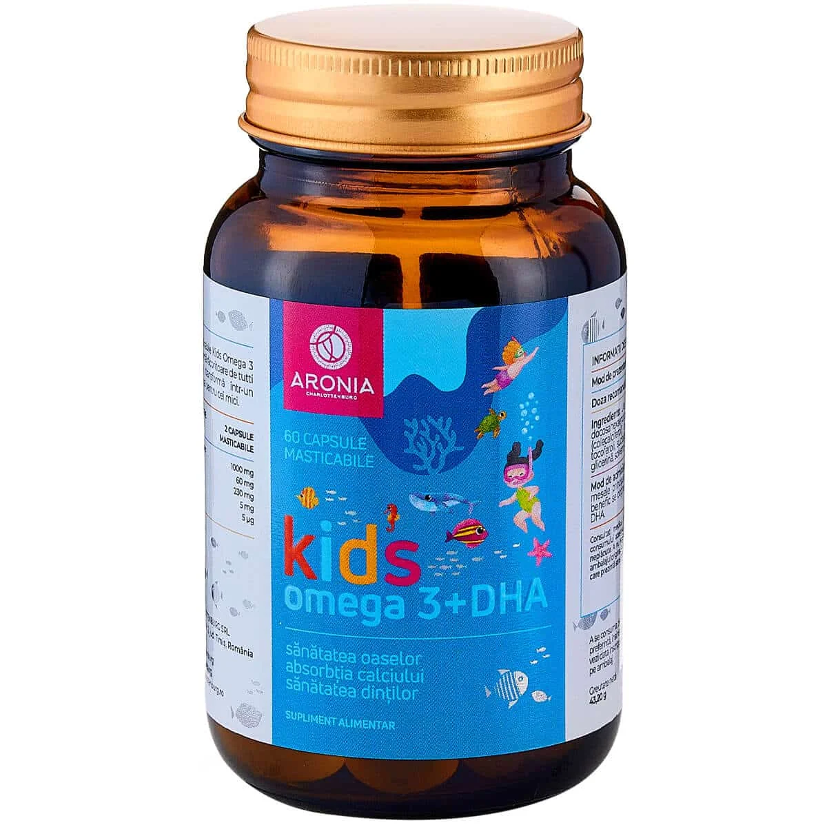 Aronia kids omega 3 + DHA cu aroma de tutti frutti  60 caps.mast. Aronia Charlottenburg