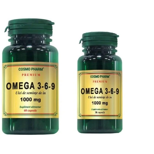 Omega 3-6-9 Ulei din seminte de in 1000 mg 60 capsule + Omega 3-6-9 Ulei din seminte de in 1000 mg 30 capsule