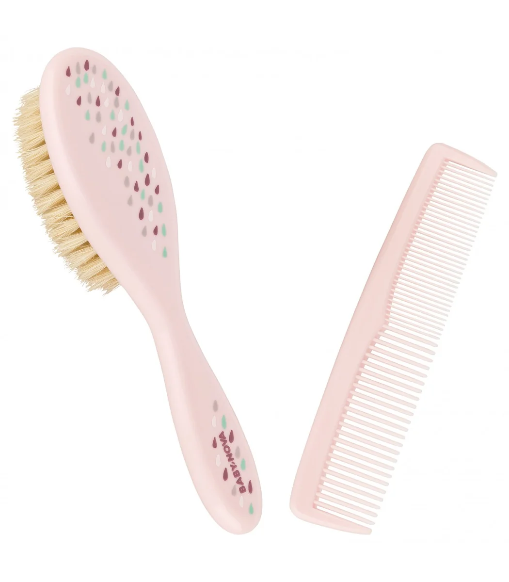 Baby Nova 33225 Set pieptane si perie par natural roz