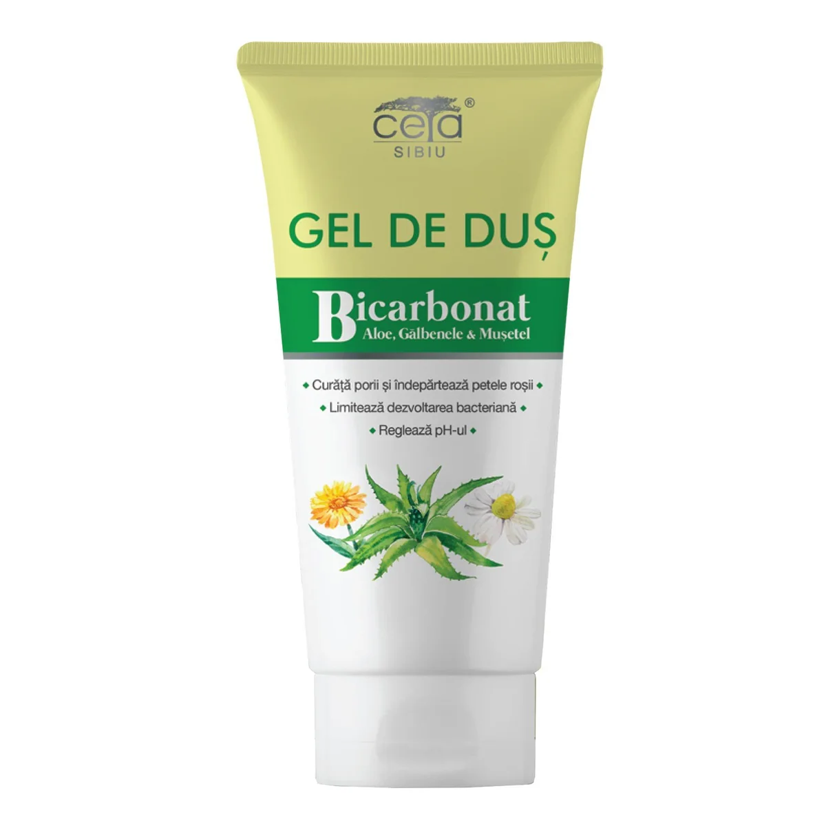 Gel de dus cu bicarbonat,aloe,galbenele si musetel 200 ml