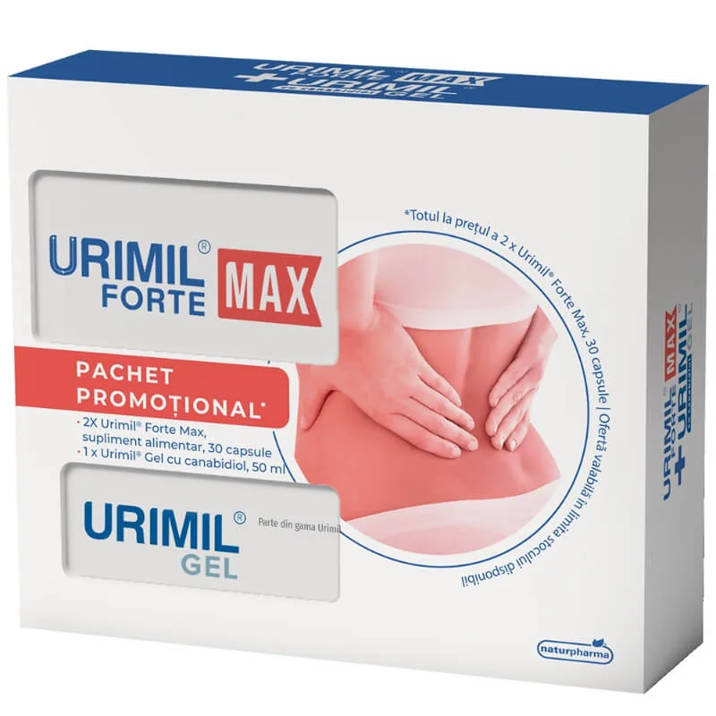 Urimil Forte Max 30 capsule 2 bucati + Urimil CDB Gel cu Canabidiol 50 ml