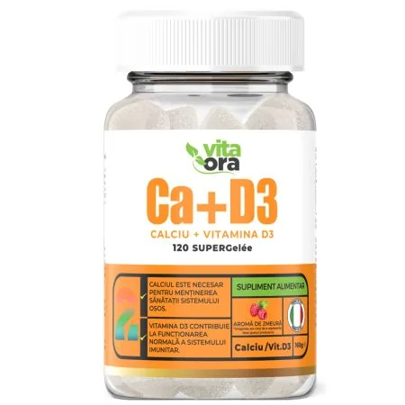 Calciu + D3 super gelee aroma zmeura 120 jeleuri Vita Ora