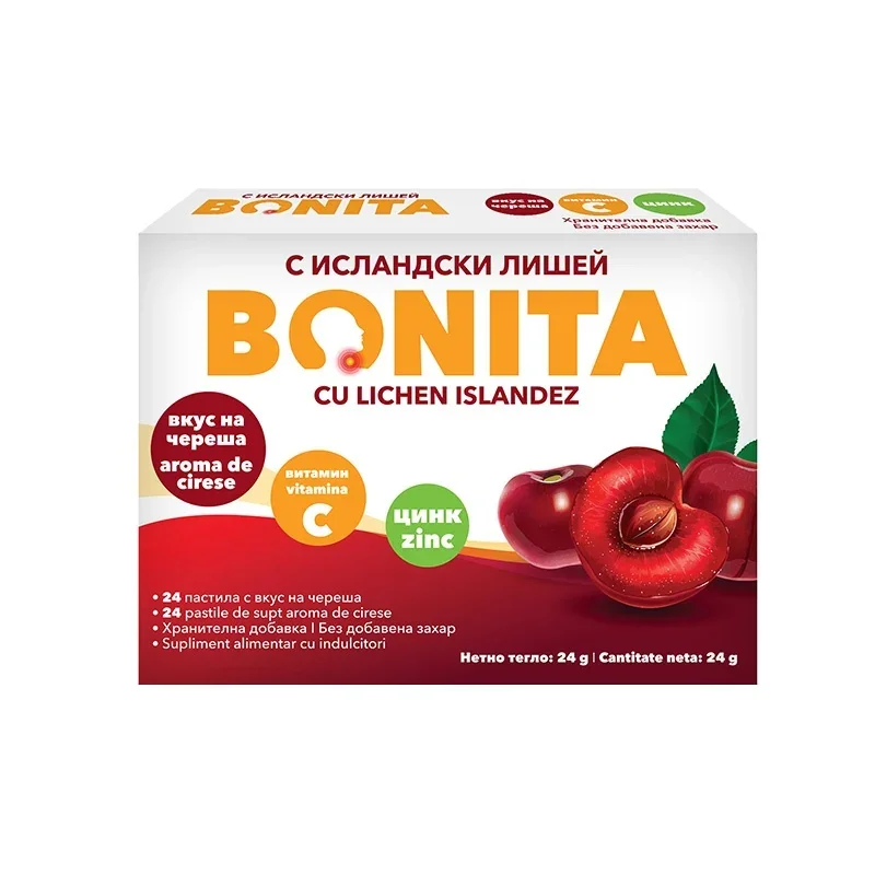 Bonita 24 comprimate de supt cu lichen islandez si aroma de capsuni, Vedra