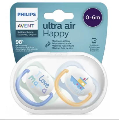 Avent SCF080/24 Suzete Ultra Air Happy 0 - 6 LUNI, 2 bucati