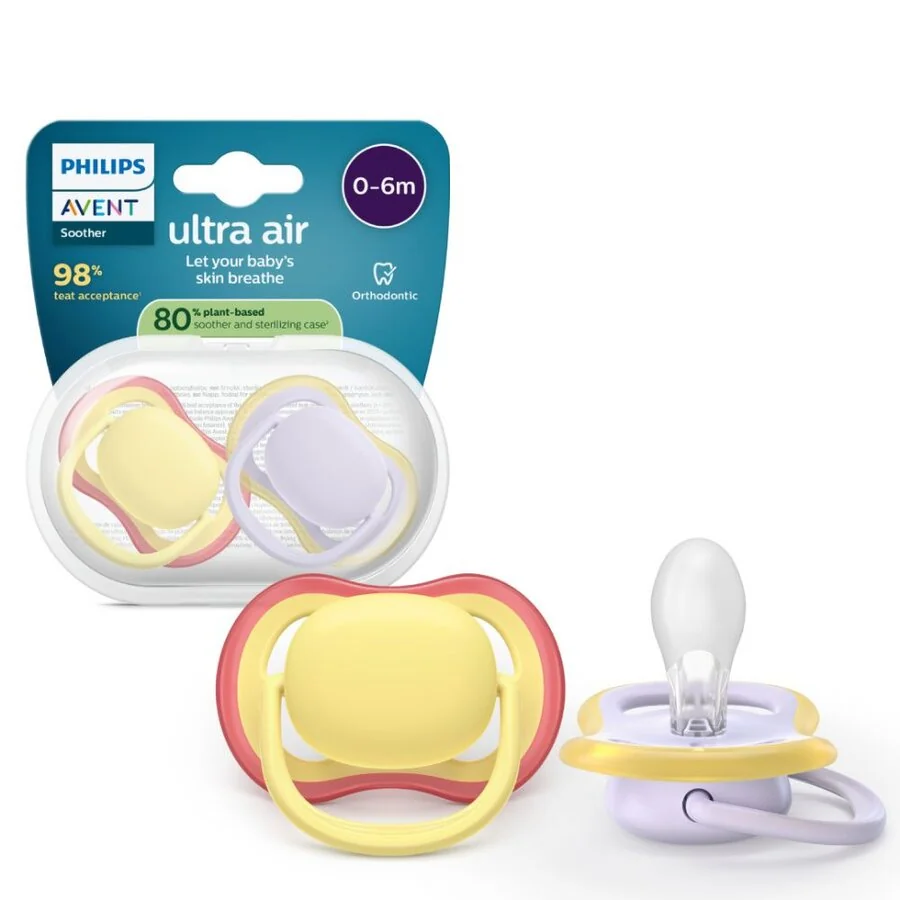 Avent SCF087/03 Suzete Ultra Air galben/mov 0 - 6 luni, 2 bucati
