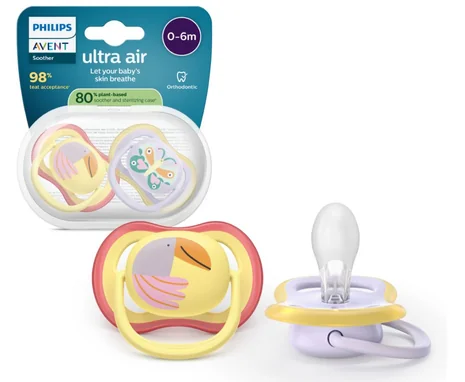 Avent SCF087/04 Suzete Ultra Air papagal/fluture 0 - 6 luni,2 bucati