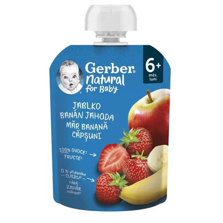Gerber Natural  mar banana capsuni 6 luni +  90gr