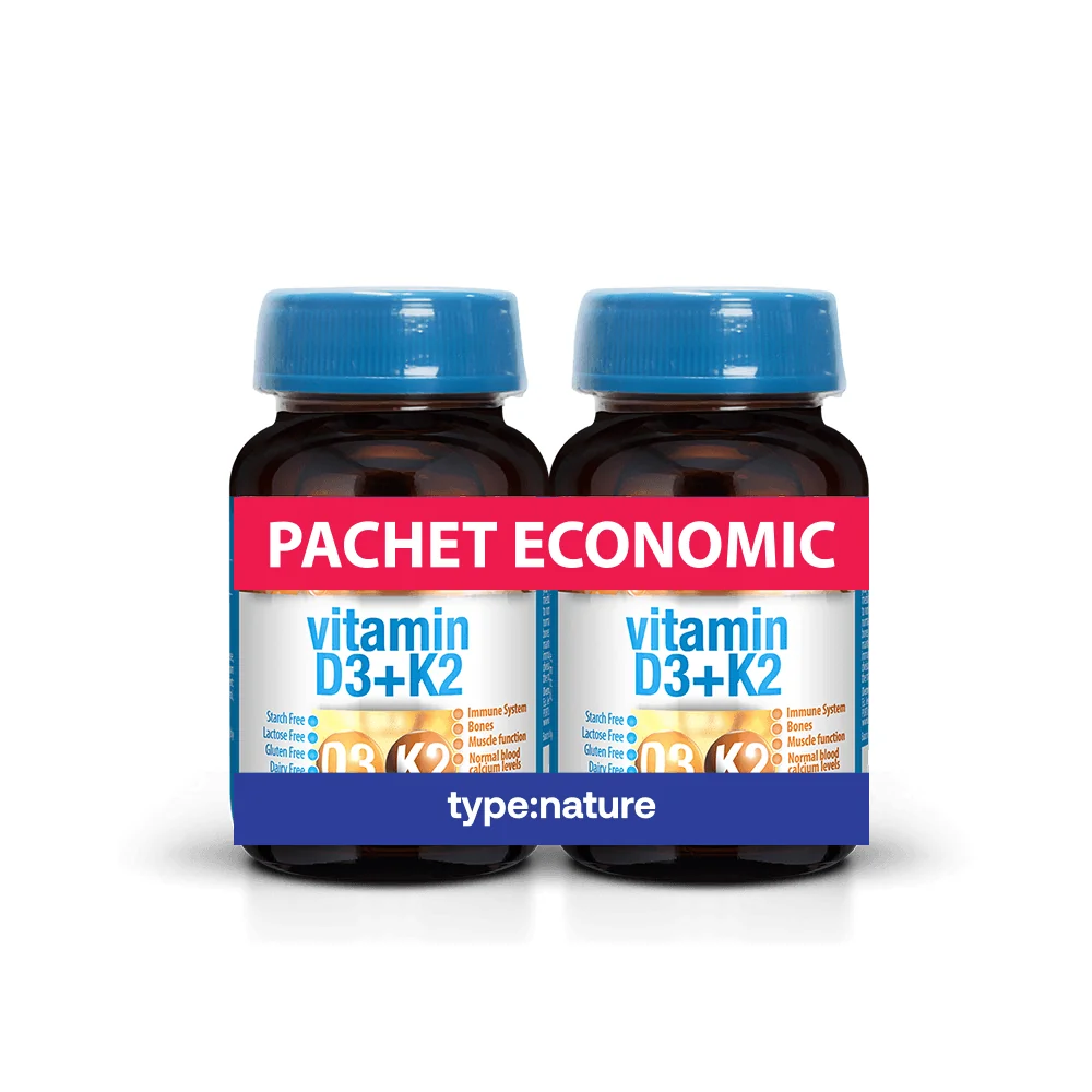 Vitamina D3 + K2 pachet economic 60 + 60 comprimate