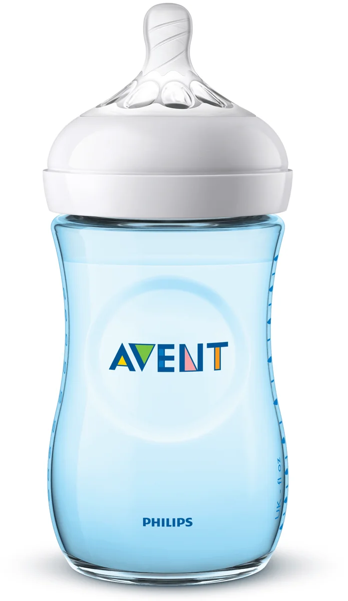 Avent SCF035/17 Natural Biberon bleu tetina 2 orificii 1+ luni 260 ml