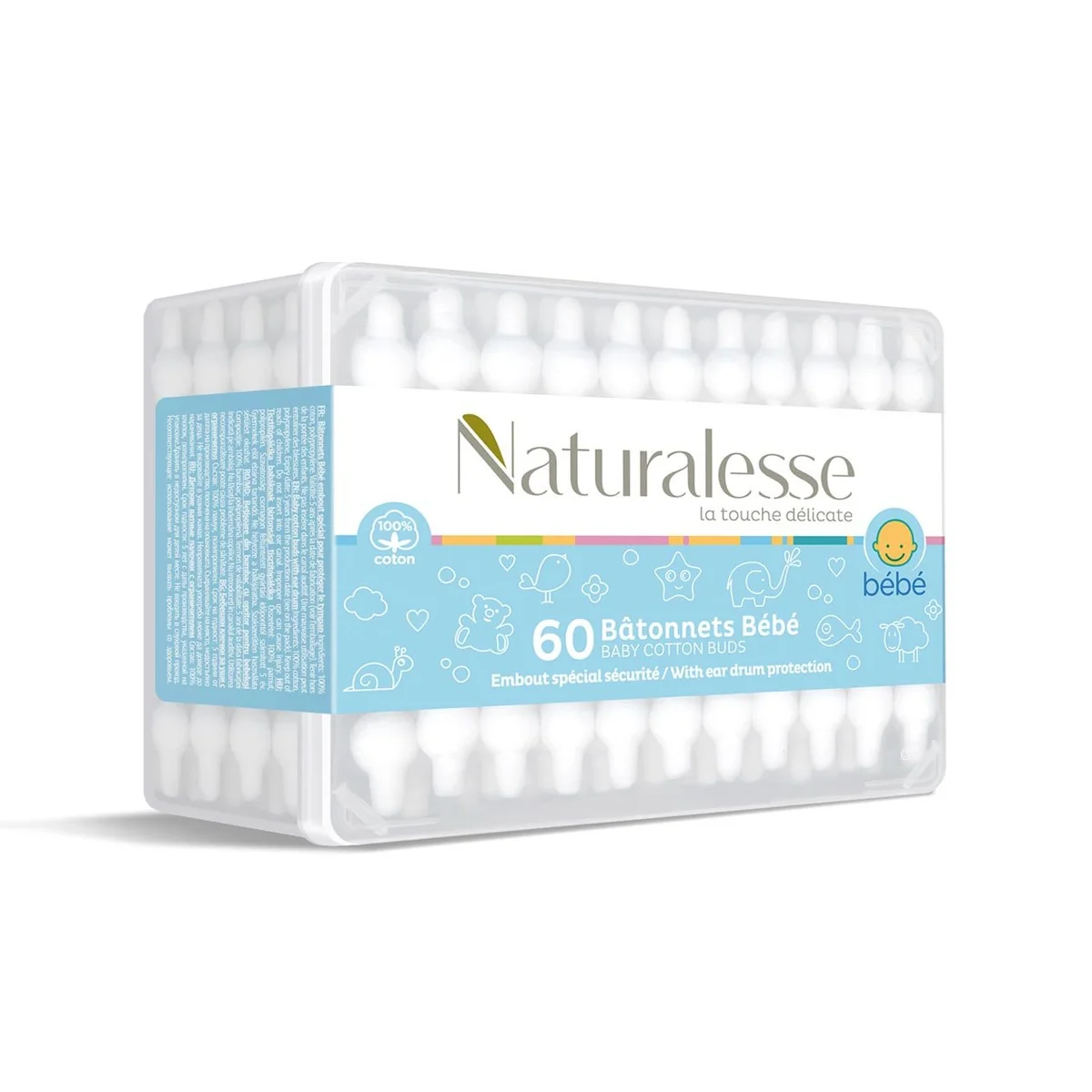 Naturalesse Betisoare din bumbac cu opritor pentru bebelusi 60 bucati