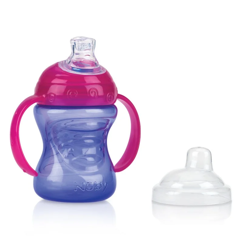 Nuby Pahar Stop picatura cu manere si Super Tetina Vari-Flo 6+ luni 240 ml