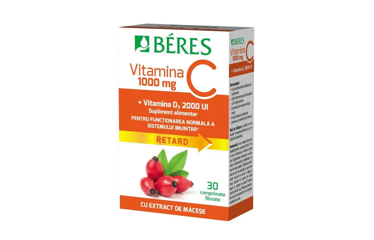 Beres Vitamina C 1000 mg + Vitamina D3 2000 UI, 30 comprimate