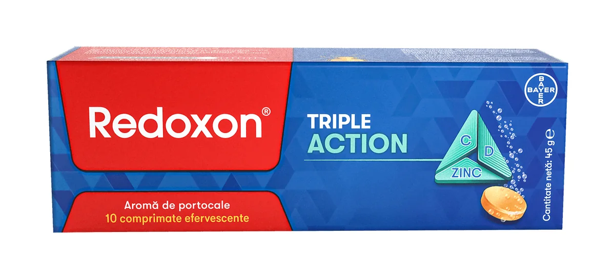 Redoxon Triple Action Vitamine si Zinc pentru sustinerea imunitatii 10 comprimate efervescente