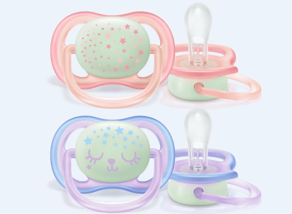 Avent SCF376/12 Suzeta ultra air 0-6 luni inel fosforescent pentru fete 2 bucati