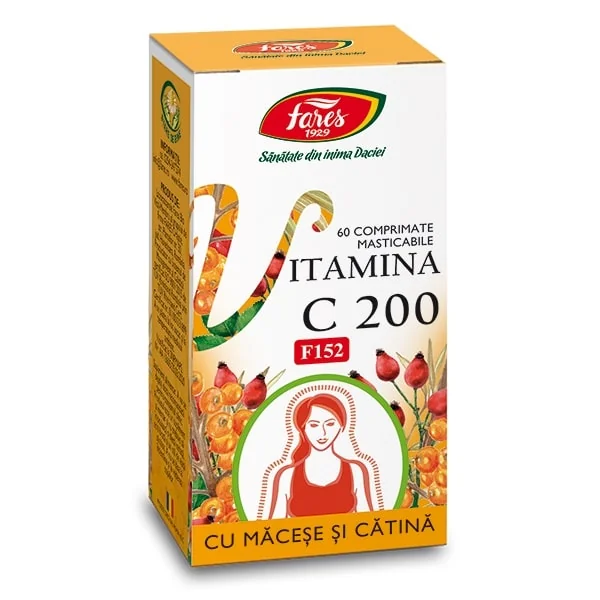 Vitamina C 200 mg cu Macese si catina F152 60 comprimate masticabile