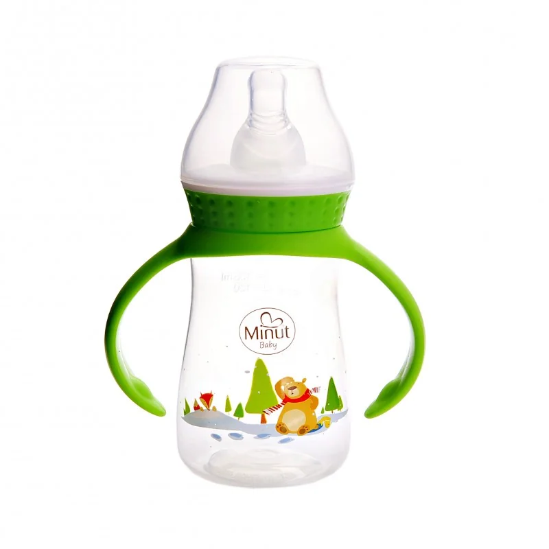 Minut Baby Biberon plastic cu manere, tetina silicon 3+ luni (MIN 2019122)  125 ml