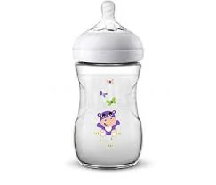 Avent SCF070/22 Biberon Natural cu hipopotam mov ultra soft 260 ml