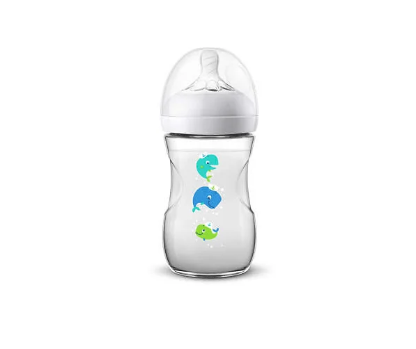 Avent Natural SCF070/23 Biberon cu tetitna debit lent imprimeu balene 260 ml