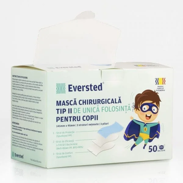 Eversted Masca chirurgicala copii albastru tip II de unica folosinta 50 bucati