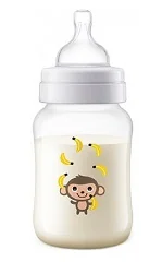 Avent Natural SCF821/11 Biberon anti-colici classic cu imprimeu maimute 1+ 260 ml