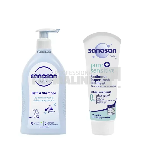 Sanosan Pachet Baby Spumant & Sampon 500 ml + Pure & Sensitive crena panthenol 100 ml