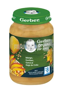 Gerber Piure Bio din mango, dovleac, gutui si fulgi de ovaz 8 luni+ 190g