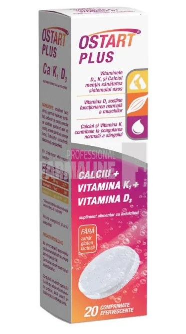 Ostart Plus Ca+K1+D3 20 comprimate efervescente