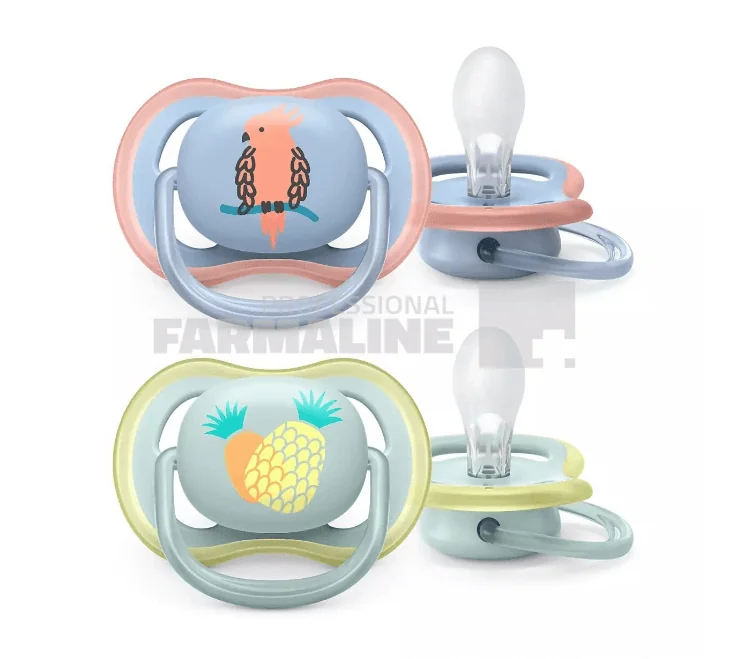 Avent SCF085/12 Suzete Ultra Air Ortodontice ananas/papagal 0-6 luni 2 bucati
