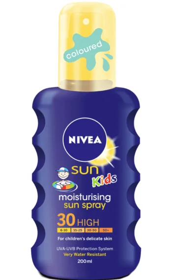 Nivea 85403 Sun Kids Moisturising Spray colorat protectie solara pentru copii SPF30 200 ml