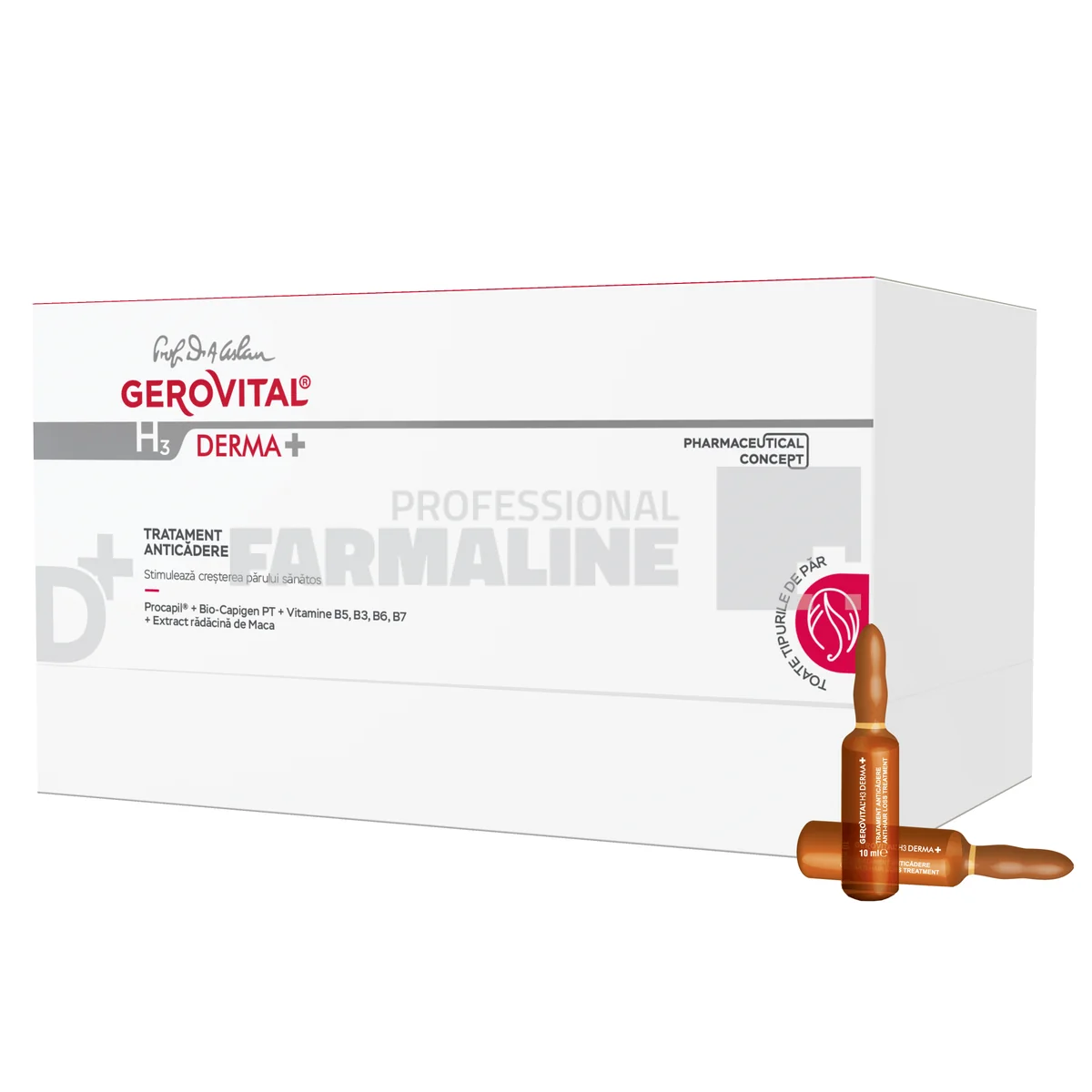 Gerovital H3 Derma+ Tratament anticadere 12 fiole x 10 ml