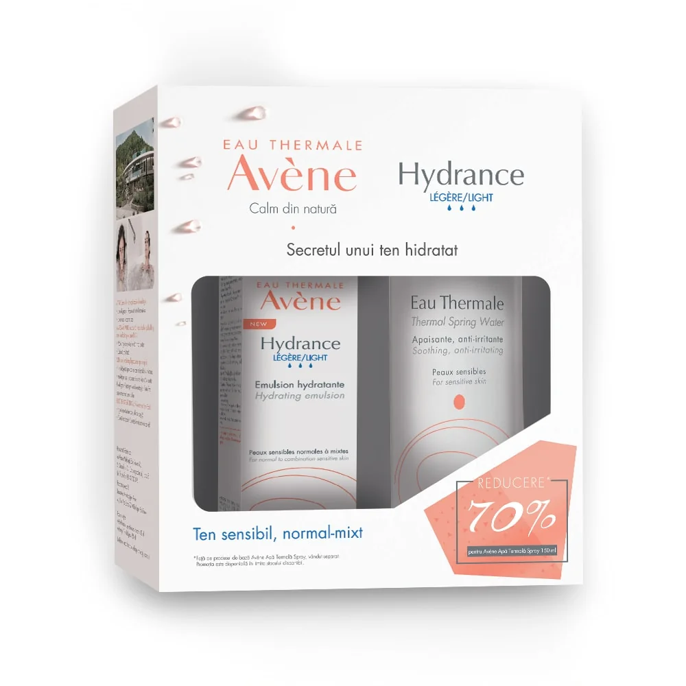 Avene Pachet Hydrance Legere Emulsie hidratanta 40 ml + Apa termala 150 ml 70% din al II-lea produs