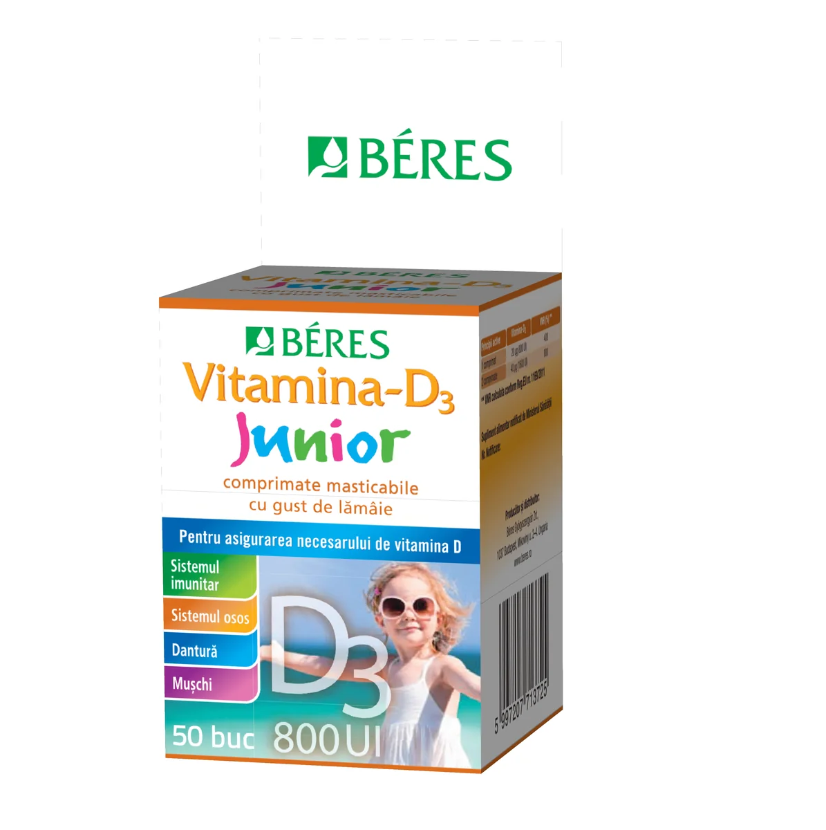 Beres Vitamina D3 junior 800U.I. 50 comprimate
